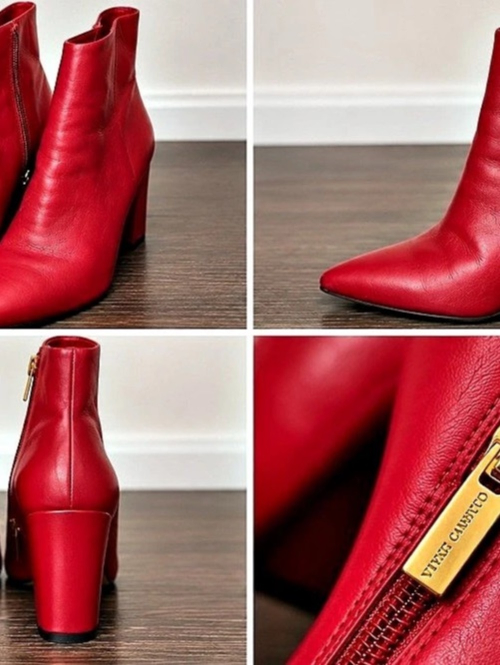 Red Pointed-Toe Heeled Ankle Boots Like New